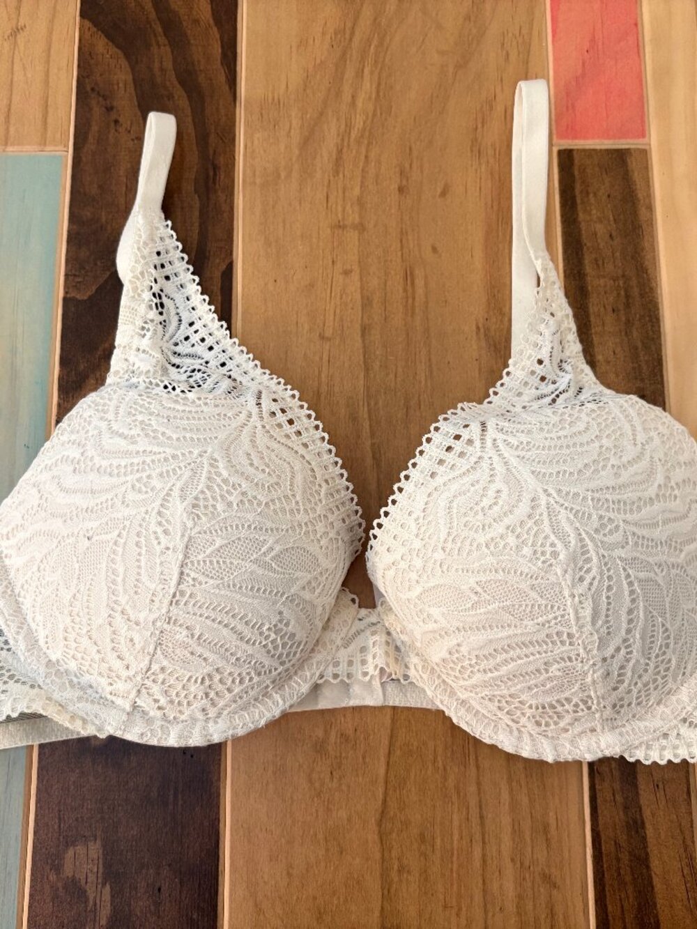 White Auden Lace Pushup Plunge Coverage Padded Underwire Bra, Size 34B, EUC